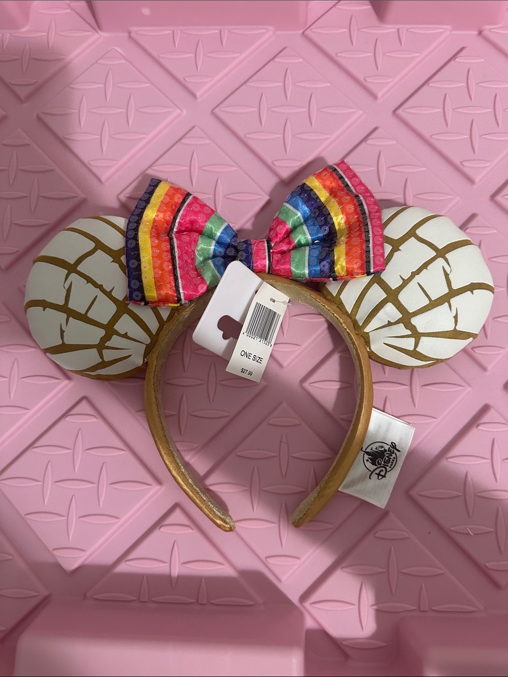 Disney Concha Ear Headband with Rainbow Bow - Gold & White
